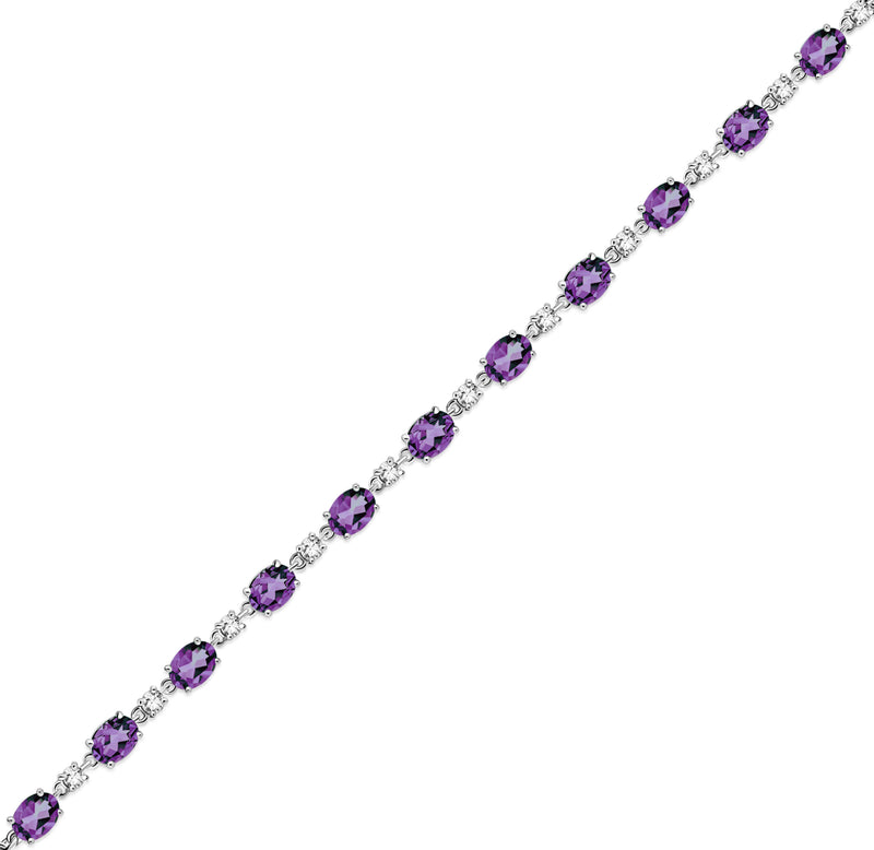 Sterling Silver Amethyst & CZ Oval Multi-Stone Bracelet
