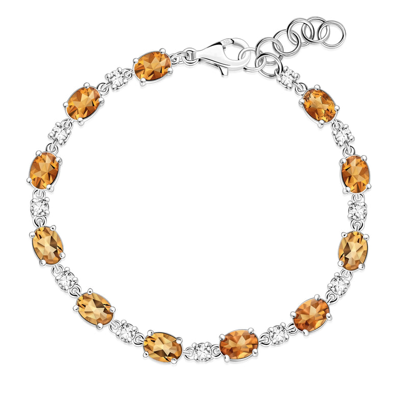 Sterling Silver Citrine & CZ Oval Multi-Stone Bracelet
