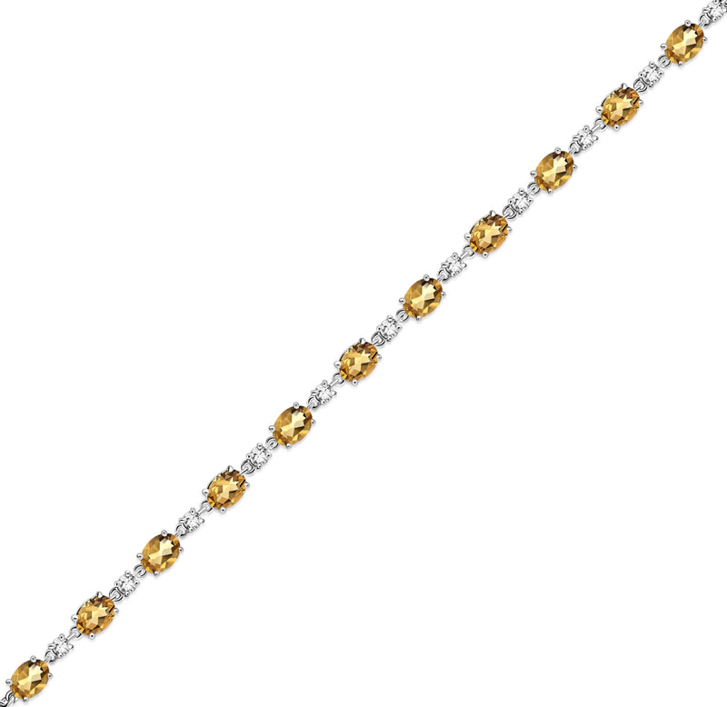 Sterling Silver Citrine & CZ Oval Multi-Stone Bracelet