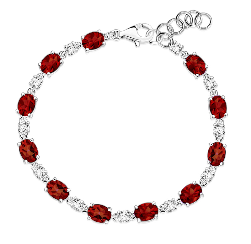 Sterling Silver Garnet & CZ Oval Multi-Stone Bracelet