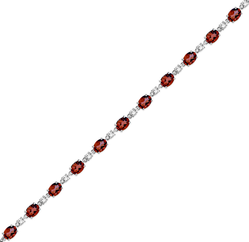 Sterling Silver Garnet & CZ Oval Multi-Stone Bracelet