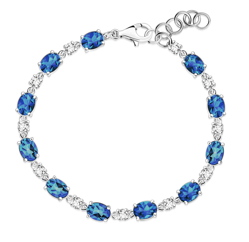 Sterling Silver London Blue Topaz & CZ Oval Multi-Stone Bracelet