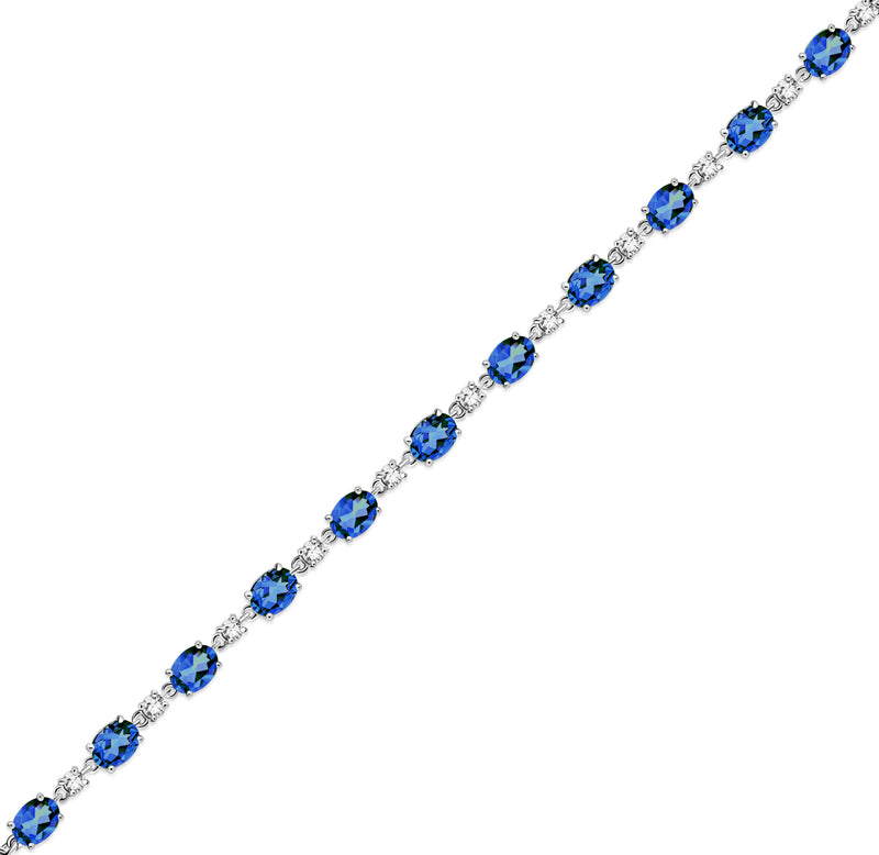 Sterling Silver London Blue Topaz & CZ Oval Multi-Stone Bracelet