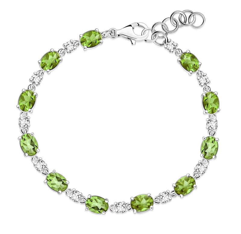 Sterling Silver Peridot & CZ Oval Multi-Stone Bracelet