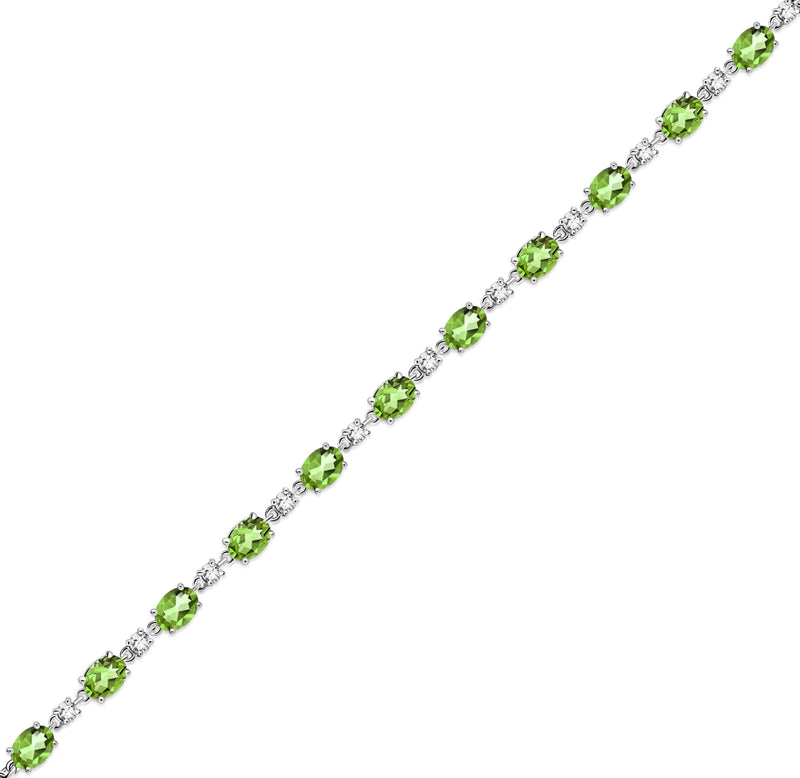 Sterling Silver Peridot & CZ Oval Multi-Stone Bracelet