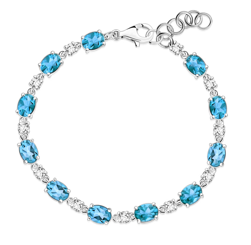 Sterling Silver Swiss Blue Topaz & CZ Oval Multi-Stone Bracelet