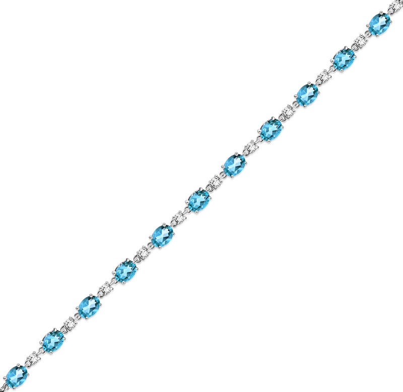 Sterling Silver Swiss Blue Topaz & CZ Oval Multi-Stone Bracelet