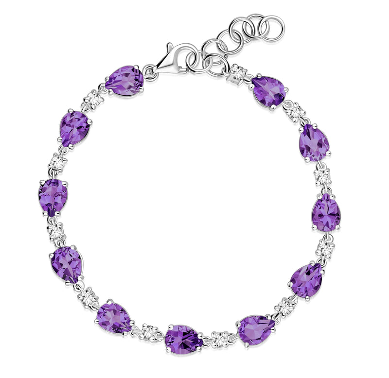 Sterling Silver Amethyst & CZ Pear Multi-Stone Bracelet