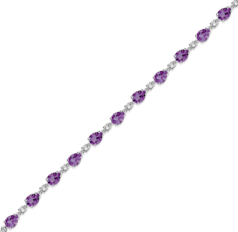 Sterling Silver Amethyst & CZ Pear Multi-Stone Bracelet