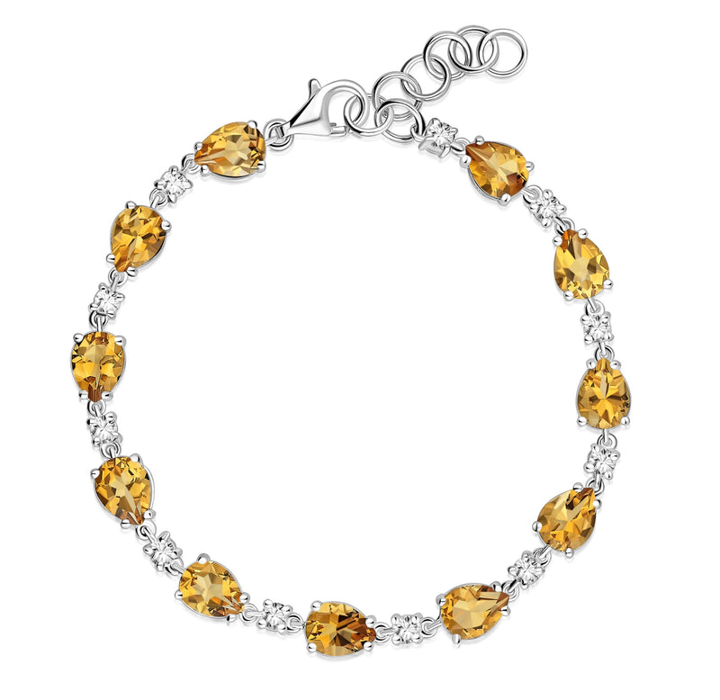 Sterling Silver Citrine & CZ Pear Multi-Stone Bracelet