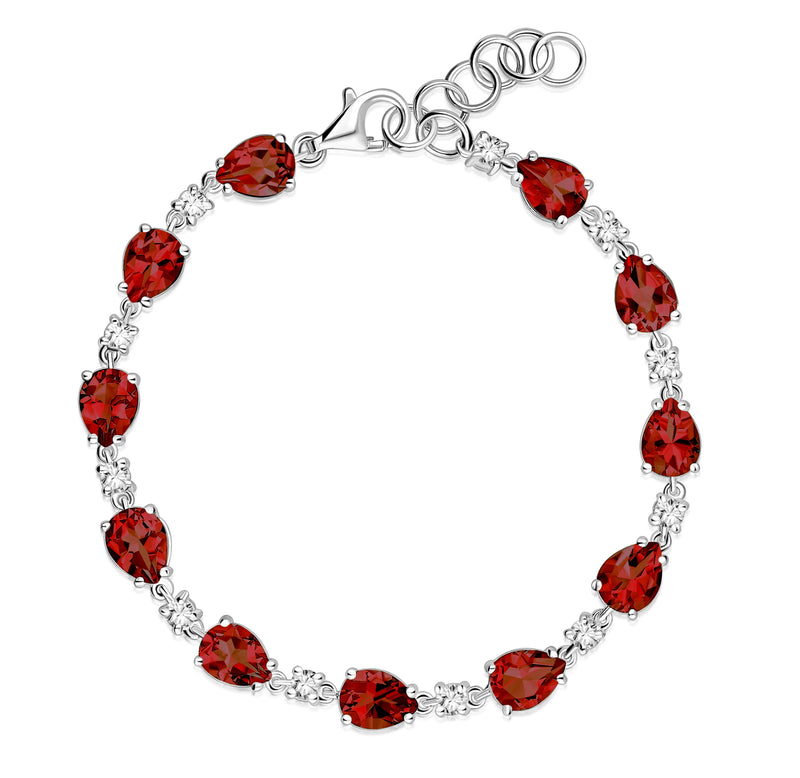 Sterling Silver Garnet & CZ Pear Multi-Stone Bracelet