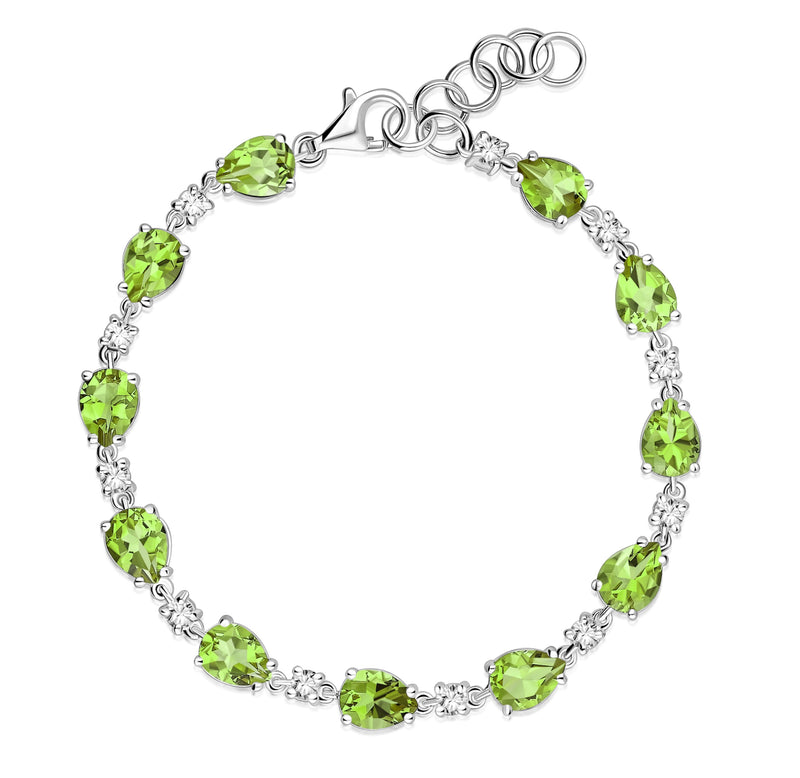 Sterling Silver Peridot & CZ Pear Multi-Stone Bracelet