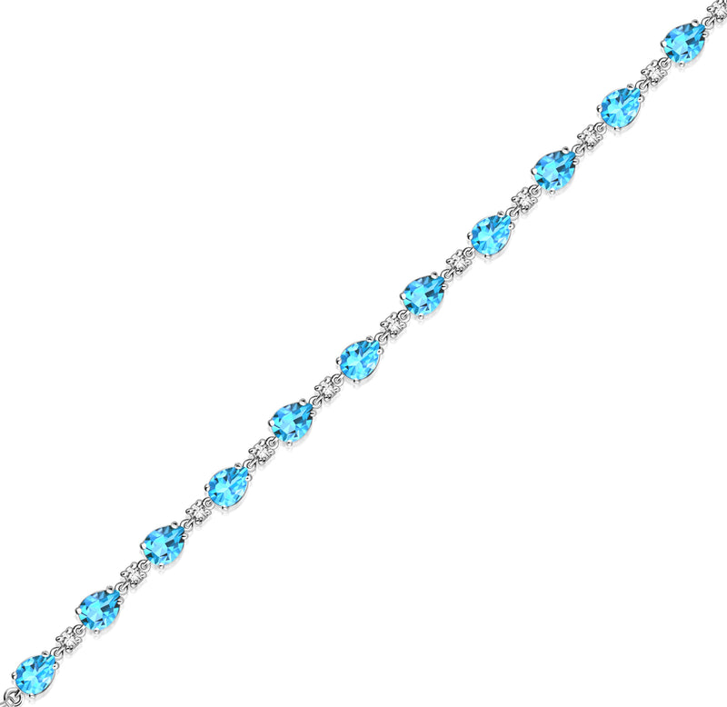 Sterling Silver Swiss Blue Topaz & CZ Pear Multi-Stone Bracelet