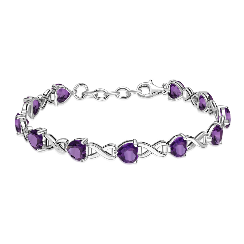 Sterling Silver Amethyst Heart Multi-Stone Bracelet