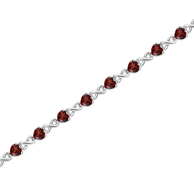 Sterling Silver Garnet Heart Multi-Stone Bracelet