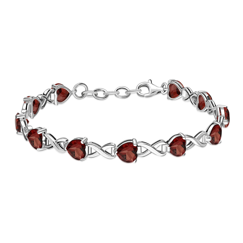 Sterling Silver Garnet Heart Multi-Stone Bracelet