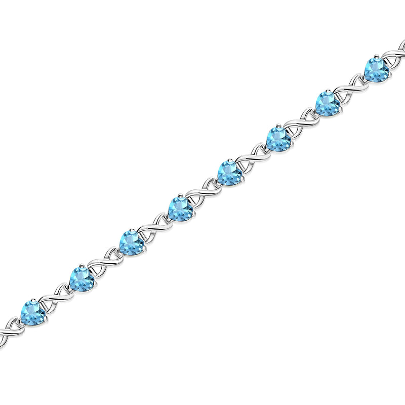Sterling Silver Swiss Blue Topaz Heart Multi-Stone Bracelet