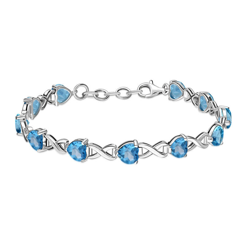 Sterling Silver Swiss Blue Topaz Heart Multi-Stone Bracelet