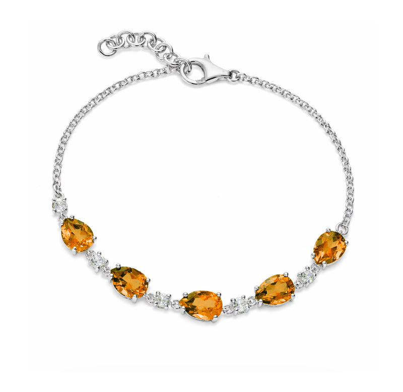 Sterling Silver Citrine 5 Stone Pear Bracelet