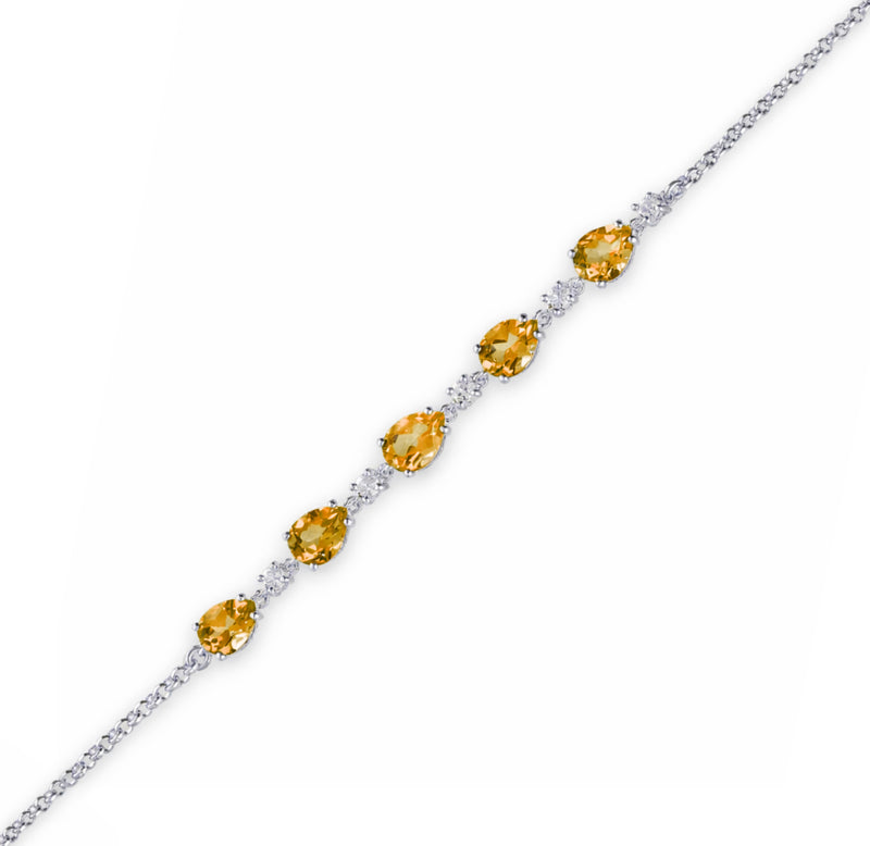 Sterling Silver Citrine 5 Stone Pear Bracelet