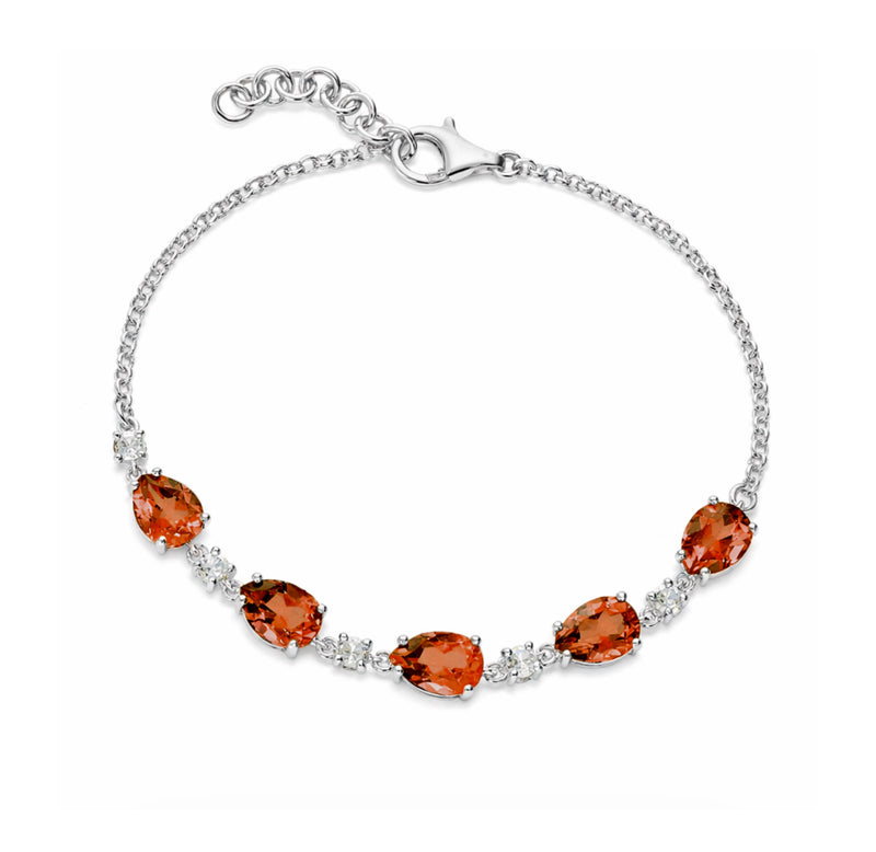 Sterling Silver Garnet 5 Stone Pear Bracelet
