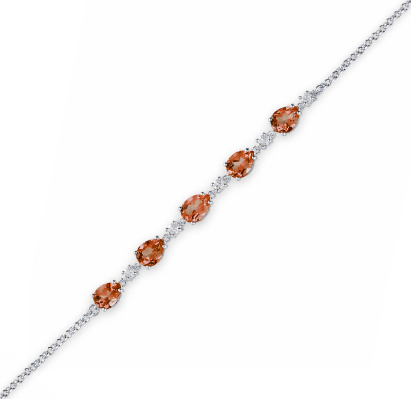 Sterling Silver Garnet 5 Stone Pear Bracelet