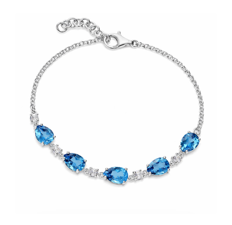 Sterling Silver London Blue Topaz 5 Stone Pear Bracelet