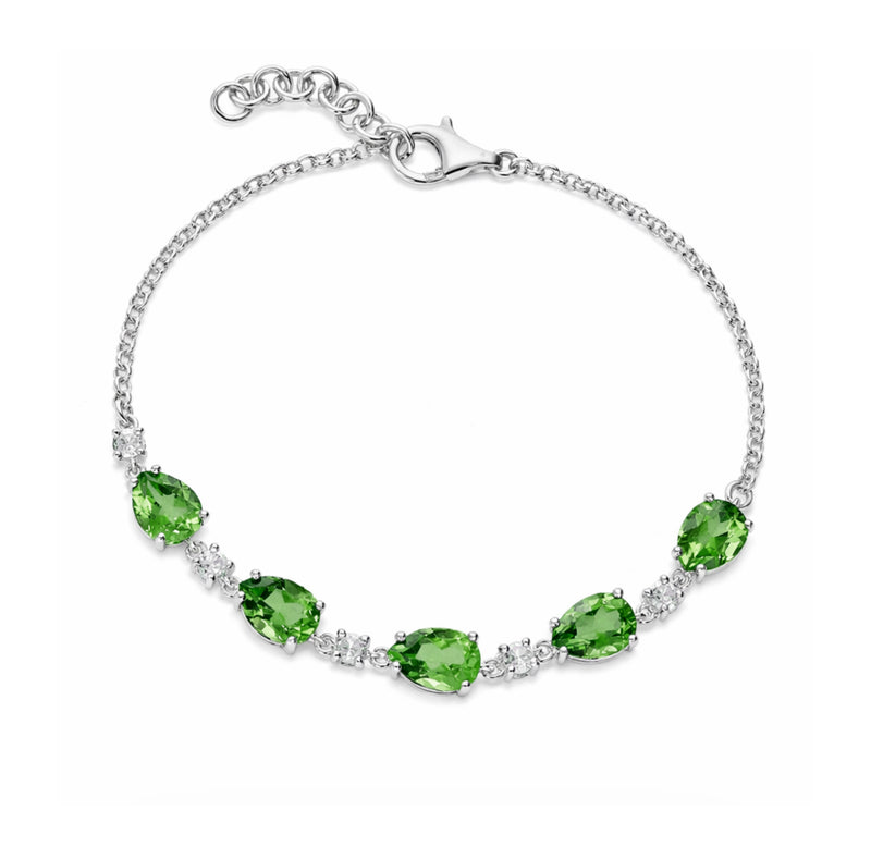 Sterling Silver Peridot 5 Stone Pear Bracelet