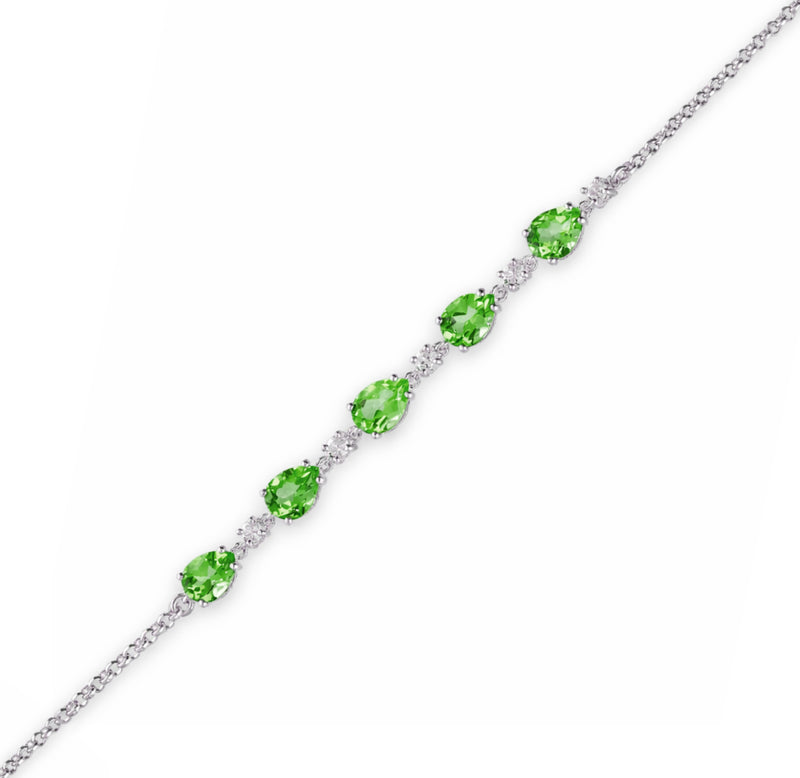 Sterling Silver Peridot 5 Stone Pear Bracelet