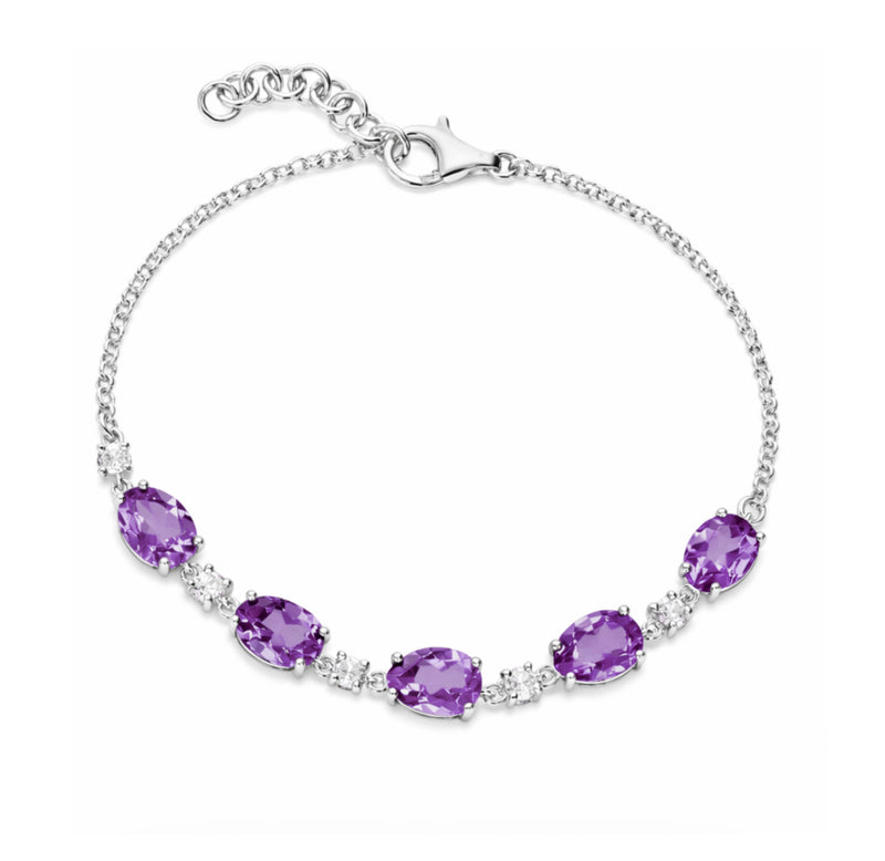 Sterling Silver Amethyst 5 stone Oval Bracelet