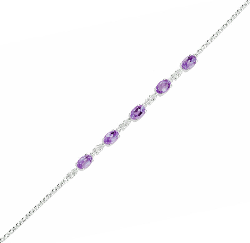 Sterling Silver Amethyst 5 stone Oval Bracelet