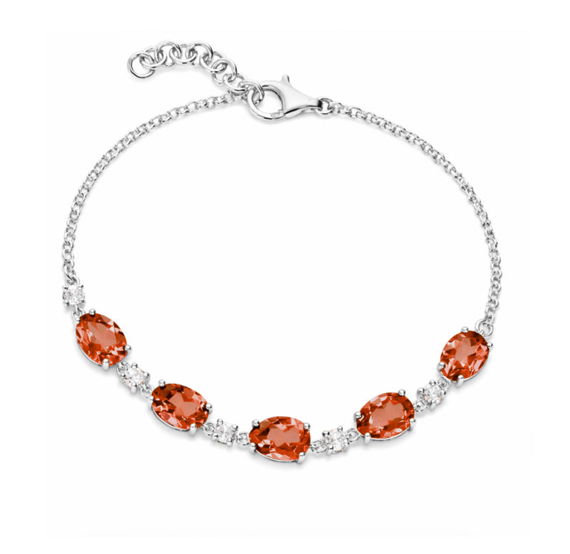 Sterling Silver Garnet 5 Stone Oval Bracelet