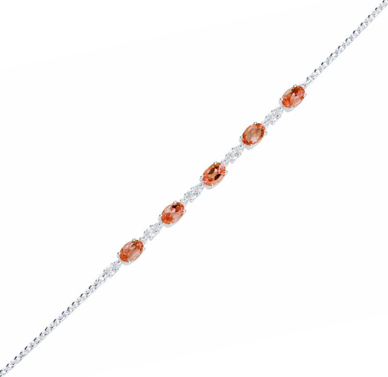 Sterling Silver Garnet 5 Stone Oval Bracelet