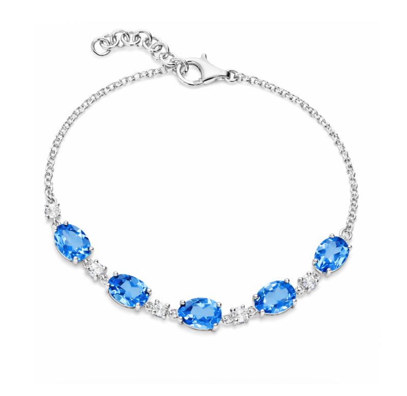 Sterling Silver London Blue Topaz 5 stone Oval Bracelet