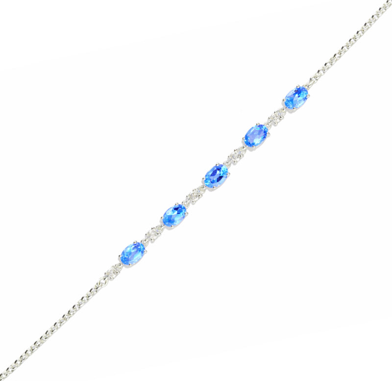 Sterling Silver London Blue Topaz 5 stone Oval Bracelet