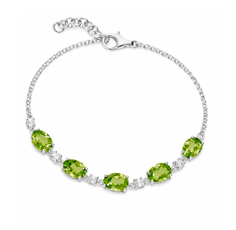 Sterling Silver Peridot 5 stone Oval Bracelet
