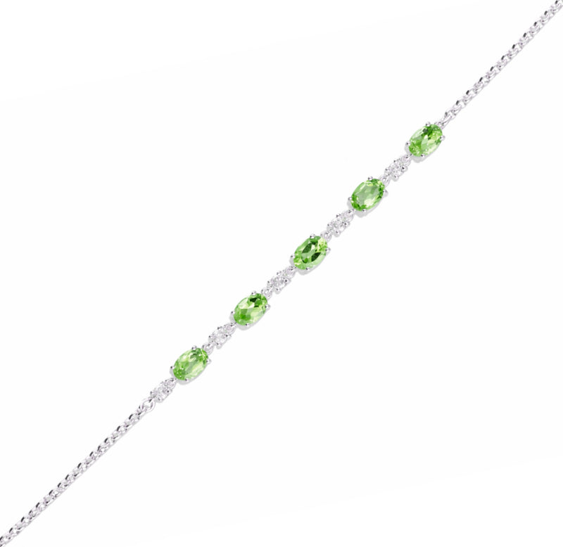 Sterling Silver Peridot 5 stone Oval Bracelet