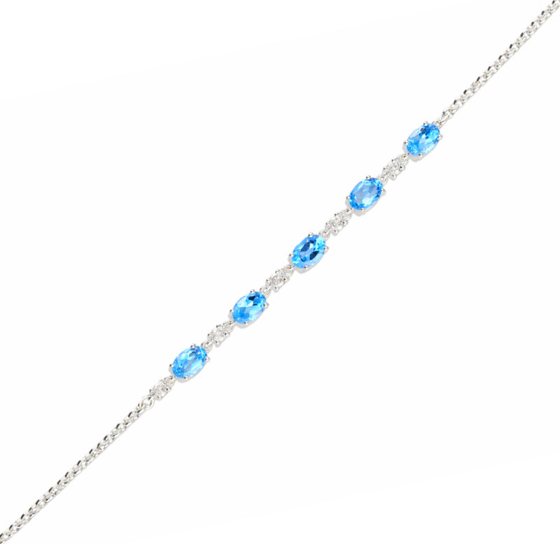 Sterling Silver Swiss Blue Topaz 5 stone Oval Bracelet