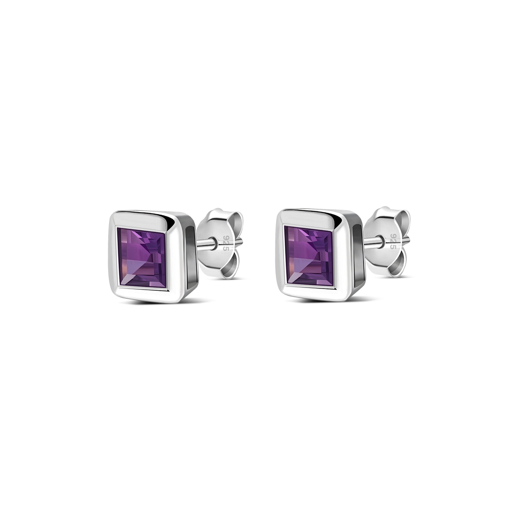 Sterling Silver Amethyst Square Framed Stud Earrings