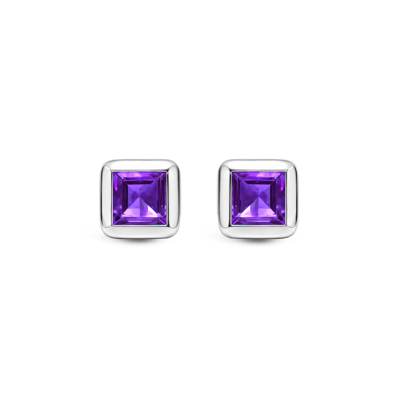 Sterling Silver Amethyst Square Framed Stud Earrings