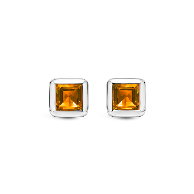 Sterling Silver Citrine Square Framed Stud Earrings