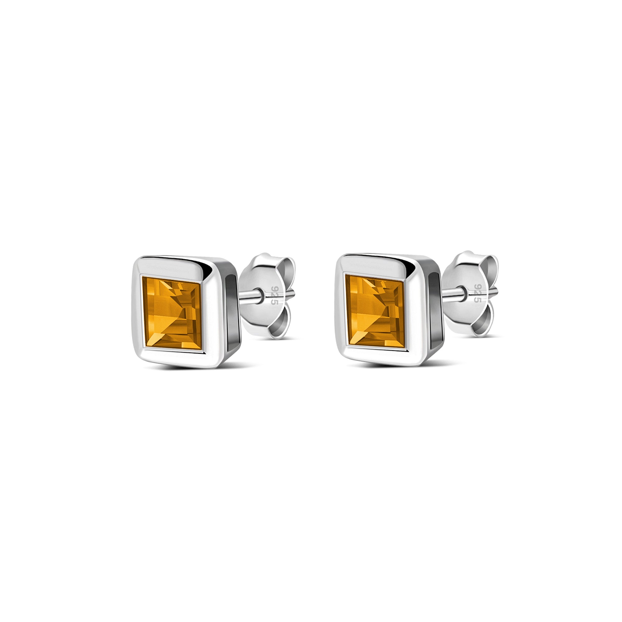 Sterling Silver Citrine Square Framed Stud Earrings