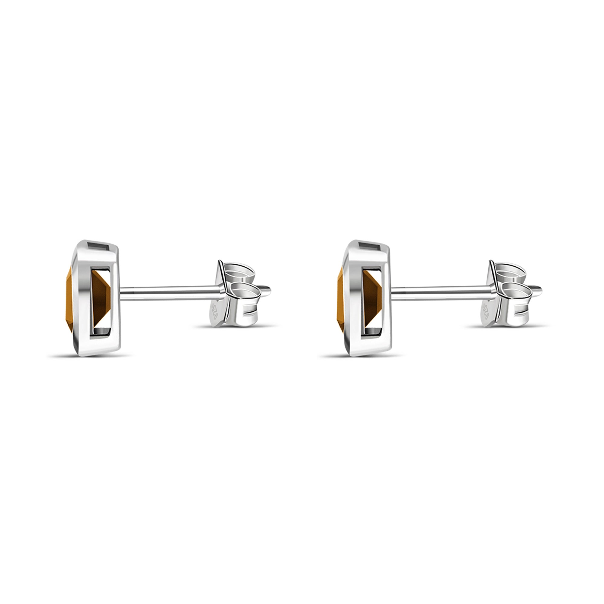 Sterling Silver Citrine Square Framed Stud Earrings