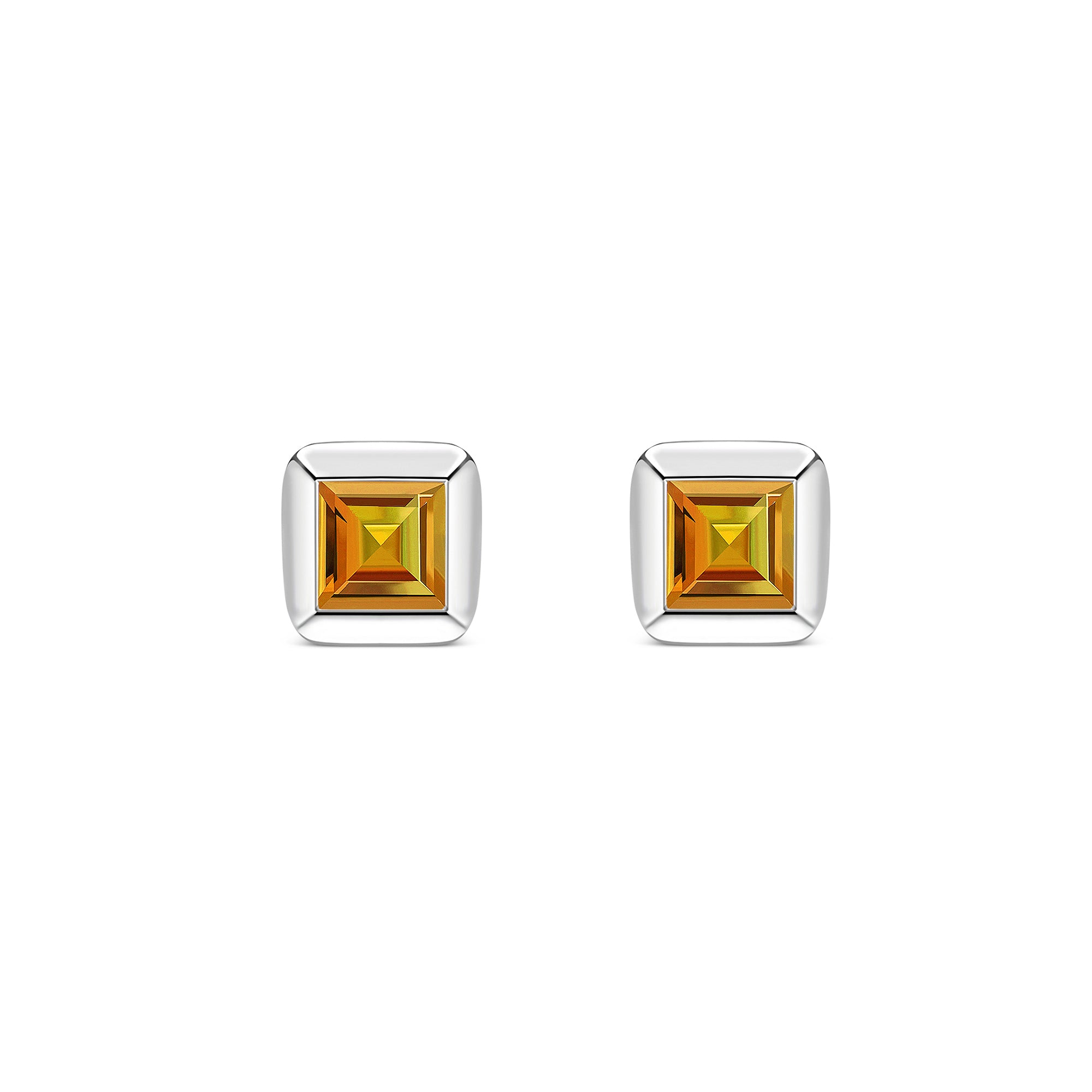 Sterling Silver Citrine Square Framed Stud Earrings