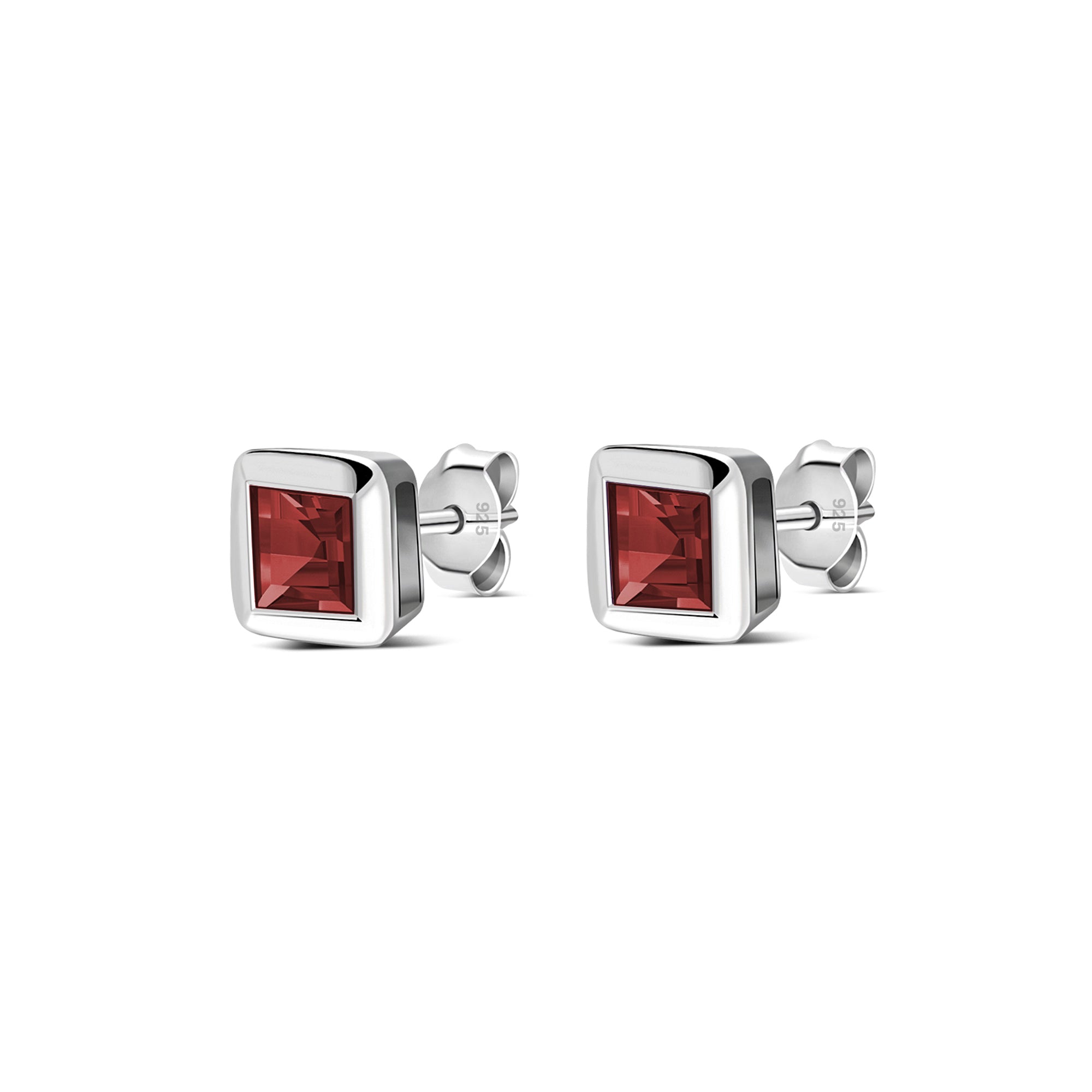 Sterling Silver Garnet Square Framed Stud Earrings