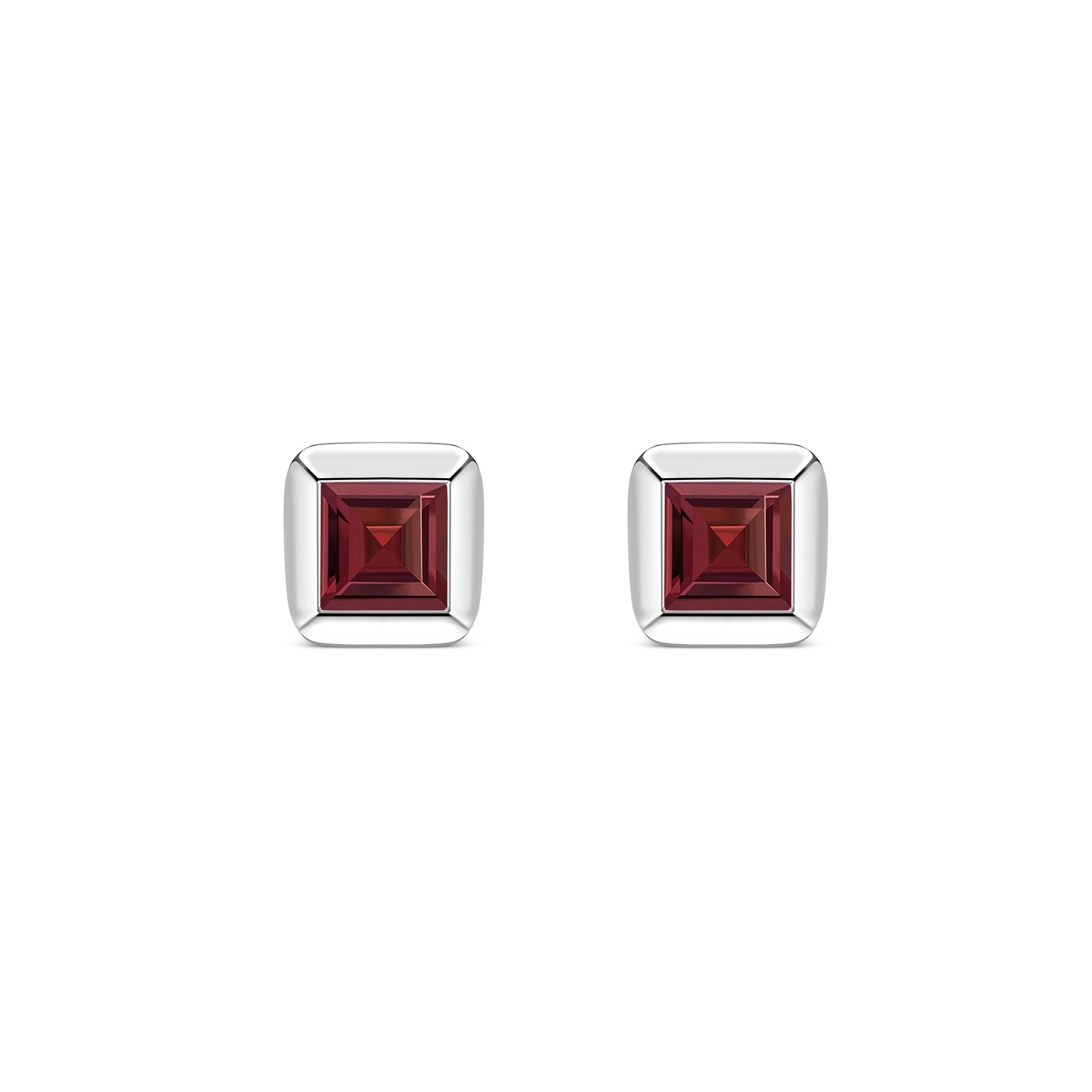 Sterling Silver Garnet Square Framed Stud Earrings