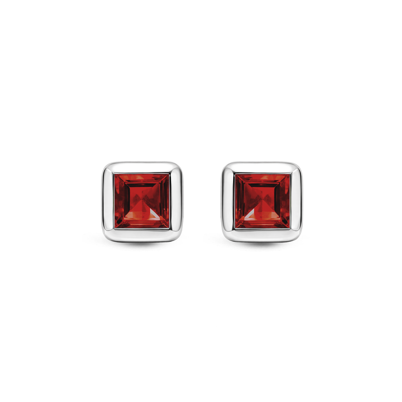 Sterling Silver Garnet Square Framed Stud Earrings