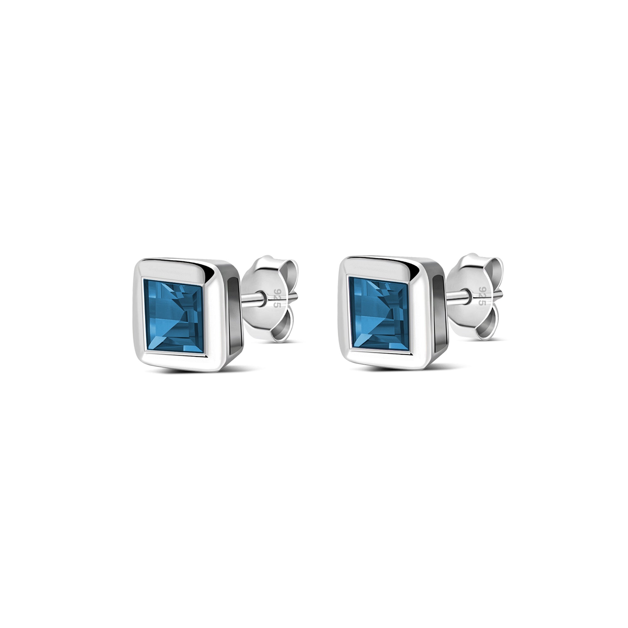 Sterling Silver London Blue Topaz Framed Stud Earrings
