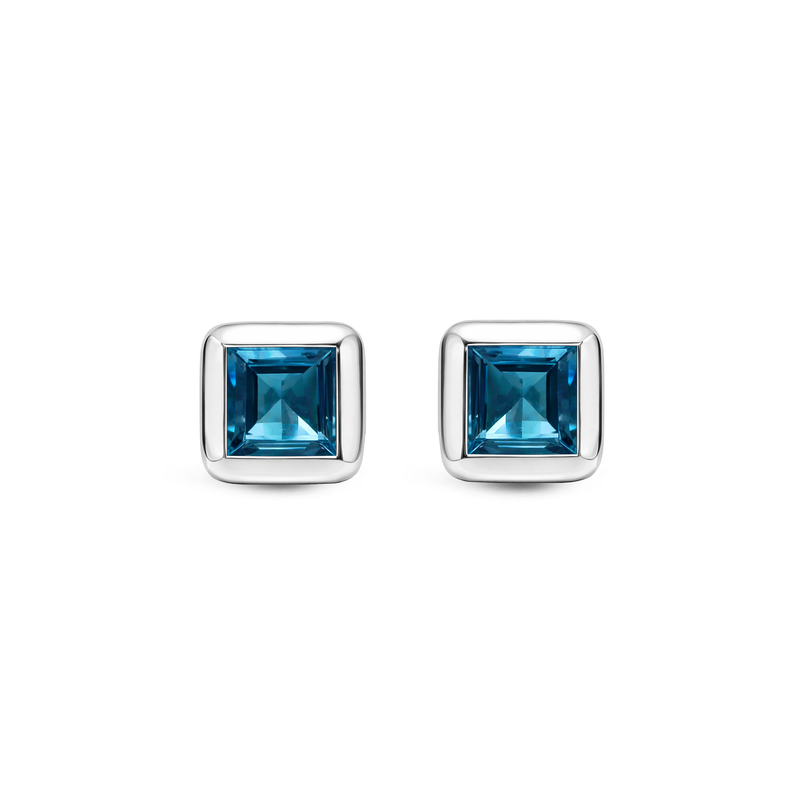 Sterling Silver London Blue Topaz Square Framed Stud Earrings