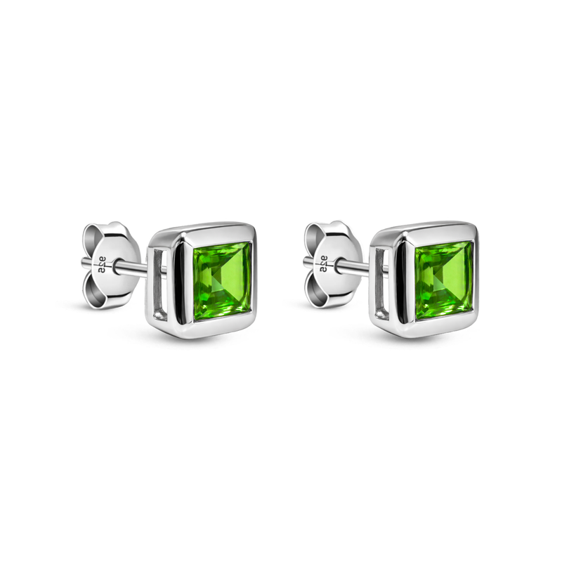 Sterling Silver Peridot Square Framed Stud Earrings